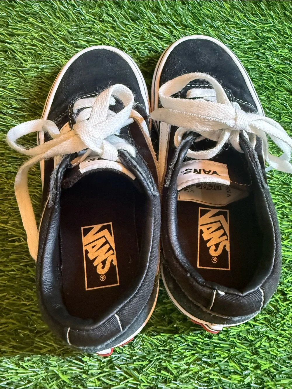 Vans Black Kids Canvas / Suede Skate Sneakers with White Stripe youth 13c